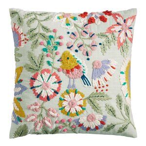 Embroidered Bird Throw Pillow